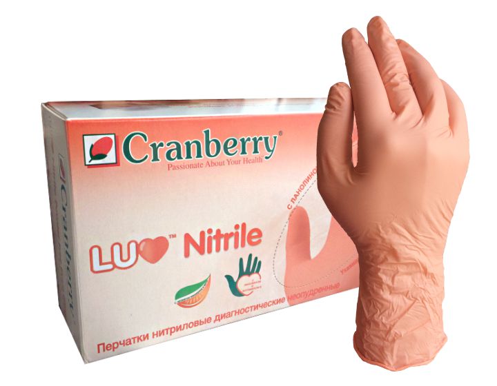 Перчатки нитрил цв.мандарин М (200шт) LUV Nitril Powder Free Exam Gloves неопудр. с ланолином и вит